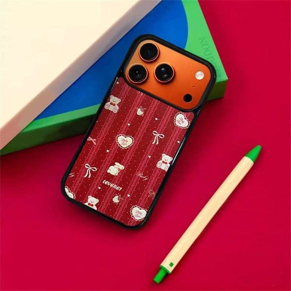 Cute Strawberry Bear Phone Case for iPhone 15 14 13 17 Pro 16 Max Cover Cartoon Shockproof Fundas Kawaii Cases