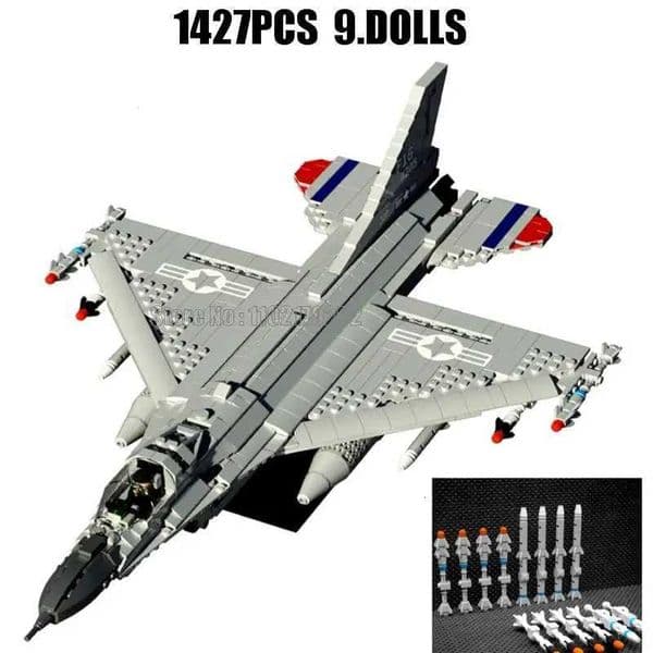 Military F16 1427pcs Falcon Fighter Aircraft Missile 9 Dolls Army Boy Building Block ToyJ260602