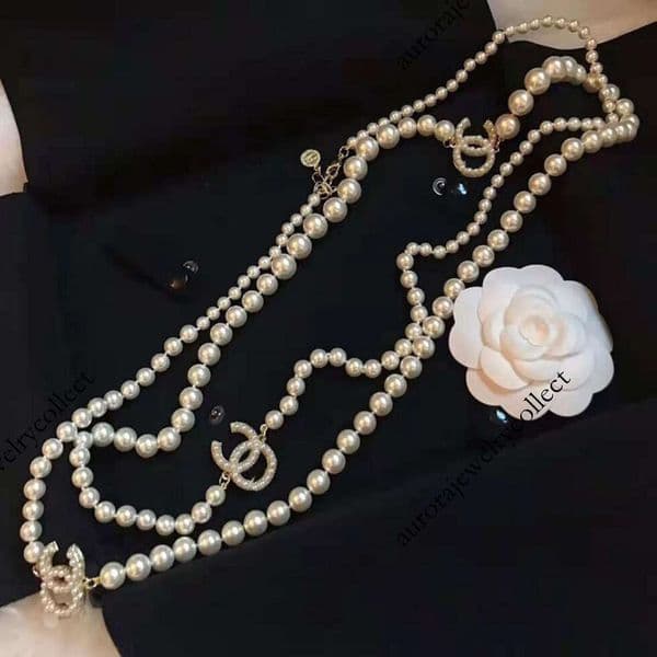 CC Necklace Channels Style Long Pearl Sweater Chain Layer Clavicle Necklace Simple Fashionable Women's Choker