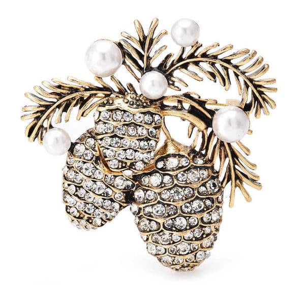 Vintage Pine-nut Brooches Women Wulibaby Christmas New Year Lucky Plants Party Office Brooch Pins Gifts H260602