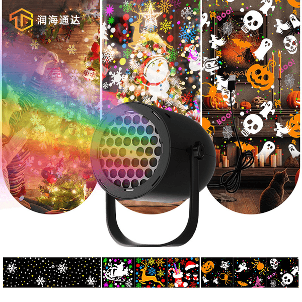 USB LED Snowflake Projector Light 16 Patterns Rotating Christmas Halloween Holiday Projection Lamp Indoor Home Party Decor Stage Lighting