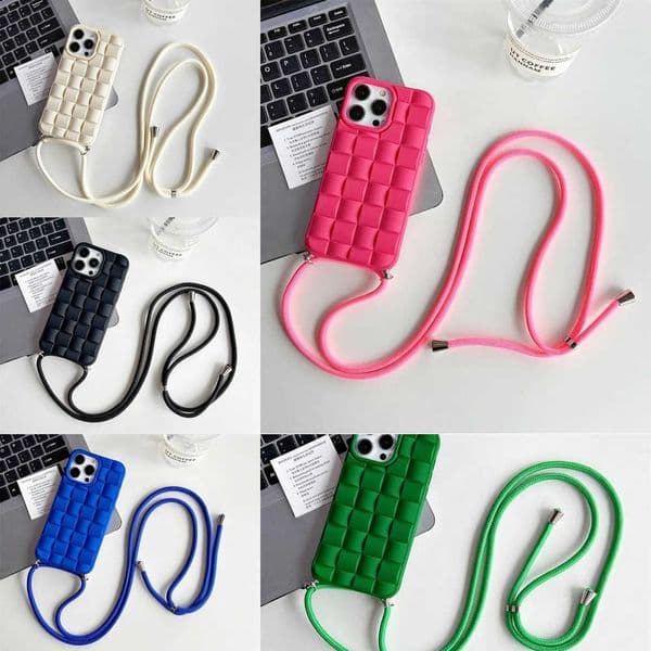 strap phone case suitable for iPhone 16 15 Pro Max 13 11 12 14 Plus 3D woven frosted shock-absorbing silicone shell Shoder Y260602