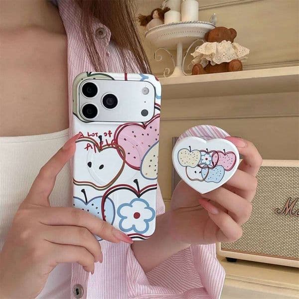 Ins Line Apple Flower Magnetic Phone Case for iPhone 15 17 16 Pro Max Fundas Wiht Magsafe Stand Cute Shockproof Cover