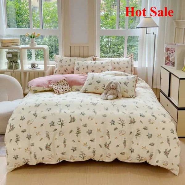 A super soft jacquard cloud yarn cotton four-piece set bed sheet bed hat quilt cover student dormitory bedJ260602