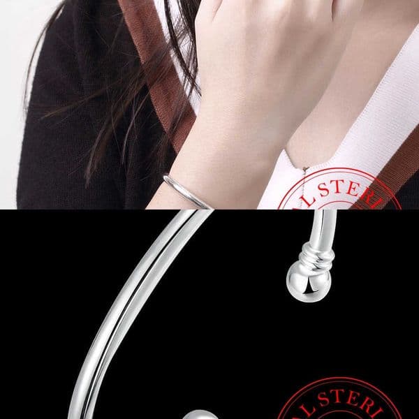 Mens New Jewelry 925 Silver Open Cuff s Homme Simple Double Beads Bangles For Women Wedding Jewelry Gifts L260601