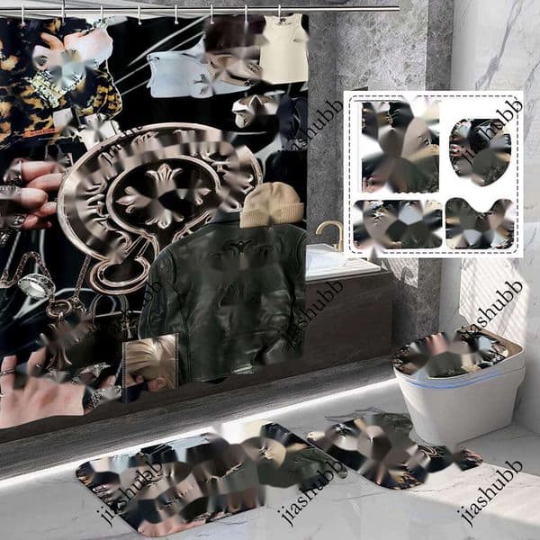 Simple Polyester Waterproof Shower Curtain Perfume Series Non-Slip Mat Bathroom Four Pieces