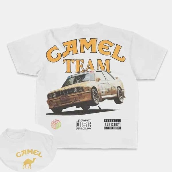 Retro Car Camel Cigarettes T-Shirt Vintage Cotton Tops Tee Short Sve Casual Streetwear Oversized Women Men Clothing Motosport L260601