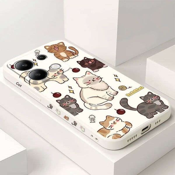 Cute Cat Phone Case For Xiaomi Redmi Note 14 13 12 12S 11 11S 10 10S 9 9S Pro Plus 4G 5G Liquid Silicone Cover