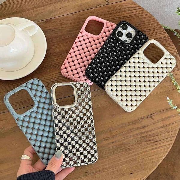 Ins Hollow Massage Bead Phone Case For iPhone 16 14 13 Pro Max Cover Silicone Shockproof Cute Cases 15 ProMax 16Pro Funda