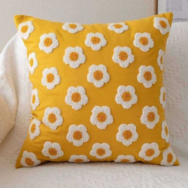 Cushion Daisy ral 45x45cm/30x50cm Chic White Embroidery low Cover Soft Cozy for living ro Y260601
