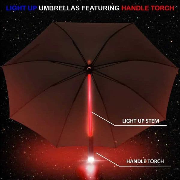 LED Light Up Umbrellas with Flashlight Handle Clear Black Gray RedJ260602