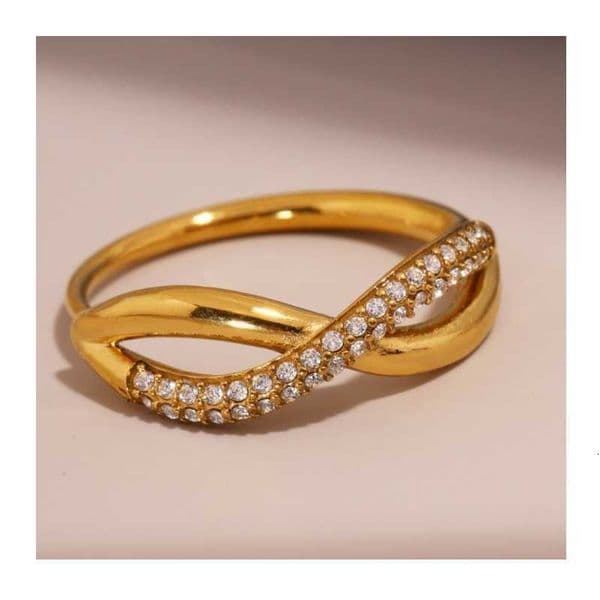 Color Seattles New Zircon Cross Fine Twist Index Finger Ring Stainless Steel Real Gold Niche Commuter Ring L260602