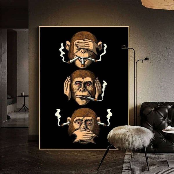Classic Abstract Wall Art Funny Humour Smoking Monkey HD Canvas Print Poster Home Living Room Bedroom Decoration 26L0602