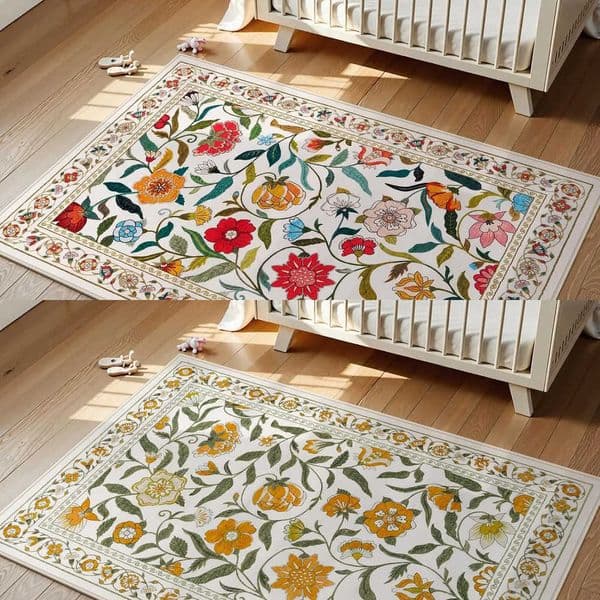 Pattern Colorful Floral Carpet Floral Border Anti Slip Floor Mat Suitable for Bedroom Sofa Entrance Carpet Home Decoration L260602