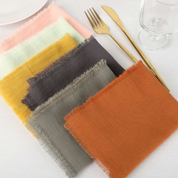 Two-tone striped fringed napkin table runner, pure cotton and linen with tassels