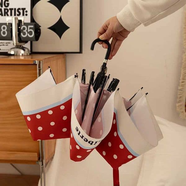 Vintage Sunny Umbrella Dual-purpose Sun Umbrella French Wave Dot Sun Protection UV Protection Folding Womens Hook Sunshade UmbrJ260602
