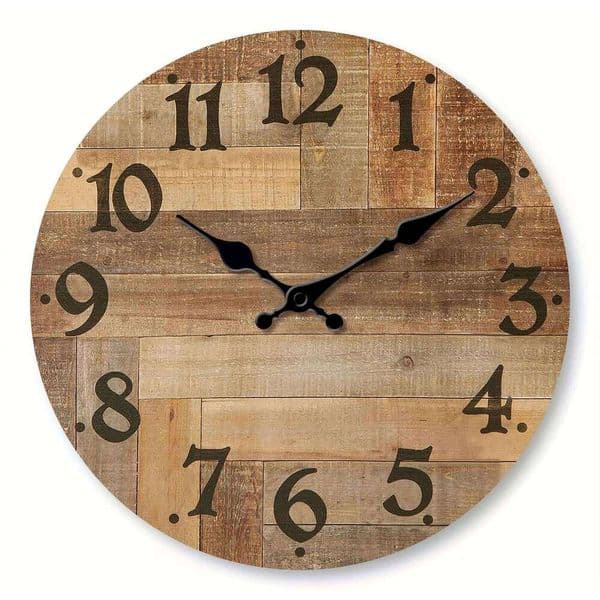 1pc Wooden veneer Vintage style Brown wood texture design wall round silent clock, suitable for living room b W260602