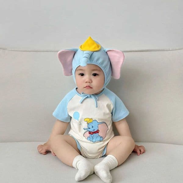 Short Cute Baby Onesie with Hat Set 3D Sleeve Romper Bodysuit Outfit born Infant Summer Elephant Animal Costume 260424 Print Y260602