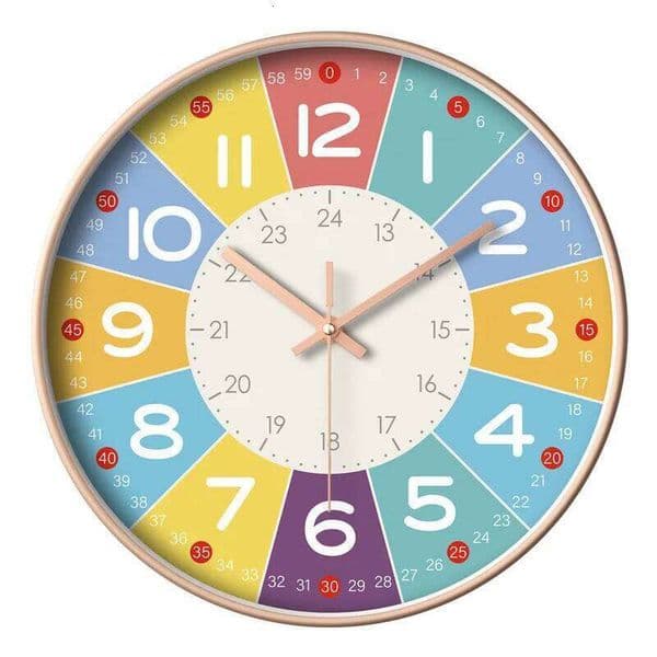 Silent for 8-Inch Kids Room Decor Analog Non Ticking Telling Time Teaching Wall Clock W260602