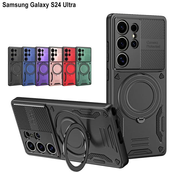Shockproof Armor Holder Phone Case For Samsung Galaxy S25 S24 S23 Ultra A05 A06 A07 A12 A13 A14 A15 A16 A17 A26 A33 A24 A25 A36 A35 A37 A55 A57 4G 5G Protective Cover