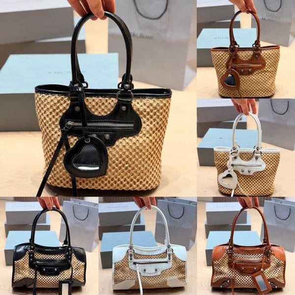 Fashion Raffia Le City Bag Designer Tote Bag le cagole Luxury Shop Shoulder Bags Womens mens Straw Leather handbag Underarm Hobo Crossbody rivet motorcycle Beach Bag