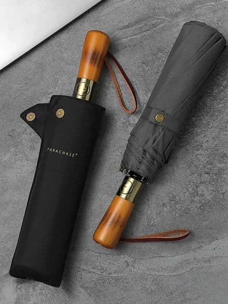 Q Big Automatic Umbrella Man Business Style Wind-resistant Foldable Umbrella Windproof Strong Double Layer Wooden Rain UmbrellaJ260602