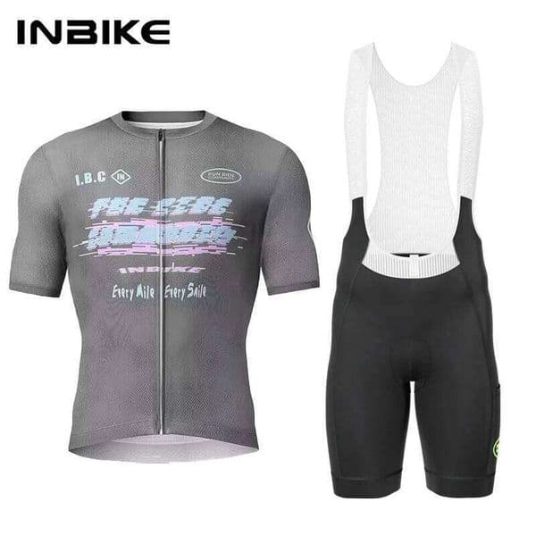INBIKE Men's Set Road Bike Jersey with Pockets Short Sleeves Kits Bib Shorts Padded MTB Cycling Clothing 26Y0602