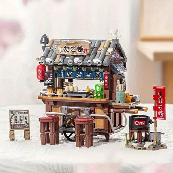 Mini City Street View Architectural Landscape Model Building Blocks Takoyaki Shop Food Stall Restaurant Toys Christmas Kids Gift L260601