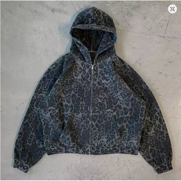 AutumnWinter European and American Warm Harajuku Leopard Pattern Dark n Fashion Zipper Hoodie 260602