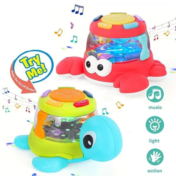 Kids Music Turtle Crab Toy Musical Early Learning Drum Enhances Fine Motor Skills Parent-Child Interaction Birthday Gift260601