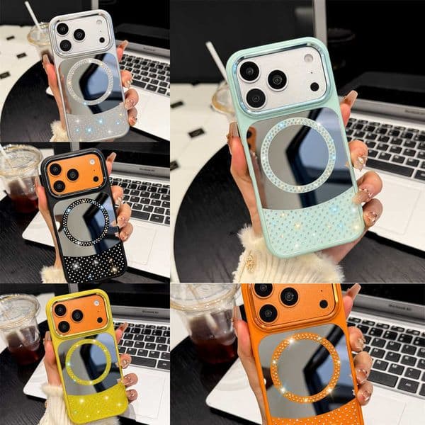 W Luxury P Makeu Ma p 1 Mirr Diamond or 16 Magne 14 tic 11Pro P Charging hone Case x Cp 15 atib lus le 13 wit 2 h Max iPh ireless one Bling 1 Shock 7 Pro Y260602