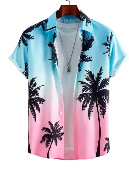 Hawaiian Shirt Man 3D Coconut Tree Gradient Pattern Casual Shirt Harajuku Fashion Oversized Top Funny Print Pink Mens Clothing 260602