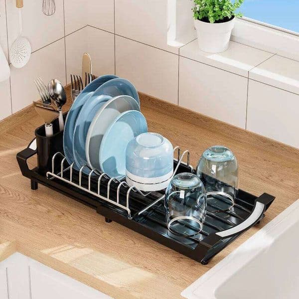 Expandable Drying Rack Fork Holder Kitchen Countertop Organizer Space Saving Dish Storage Shelf