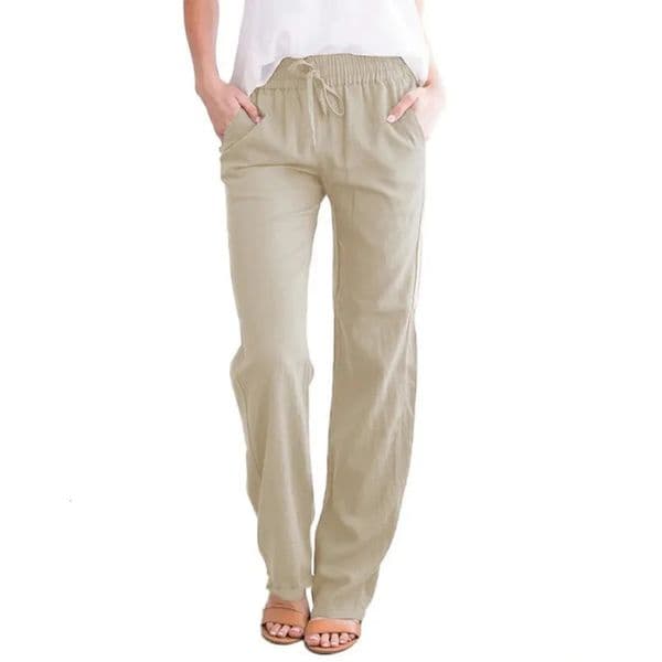 Women Cotton Linen Drawstring Pants Elastic Waist Casual Solid Color Trousers Baggy Loose Straight Leg Breathable Sweatpants 260602