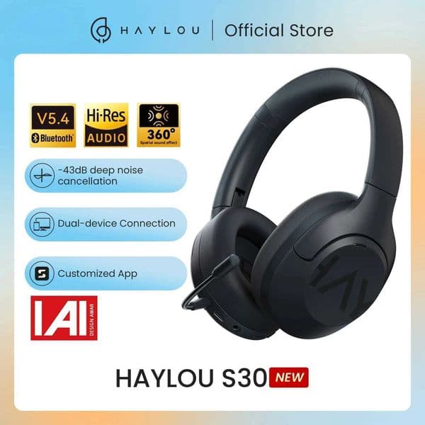 S30 Wireless HAYLOU Bluetooth 5.4 Headphones With Mic Noise Cancelling Headsets Hi-Res Audio 43dB Active 40mm Driver Earphones L260602