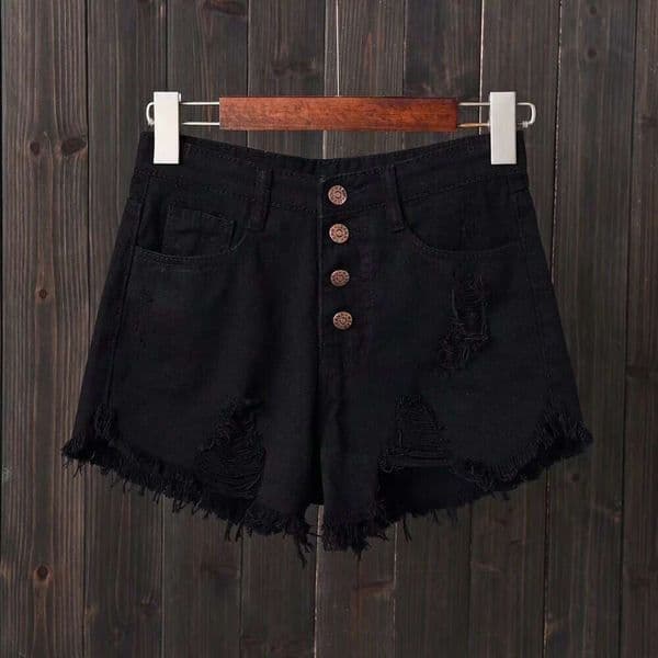 High-Waisted Buttoned Sexy Ripped Denim Shorts For Female Students, Frayed Edges, Loose Fit, Slimming, Korean Style A-Line Wide-Leg Hot Pants, Trendy 2C2