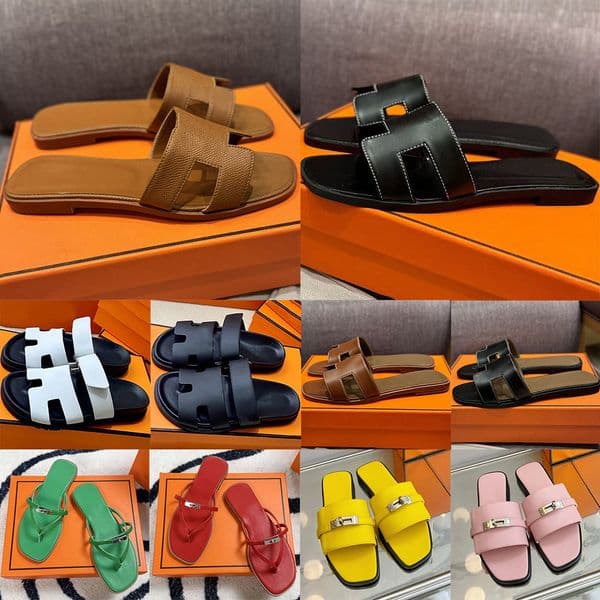 Designer Shoes Sandals Slippers Slides Women's Luxury Genuine Leather Slide Sandals Classic Open Toe Flat Slippers Daily Outdoor Casual Wear Soft Sole Beach Shoes