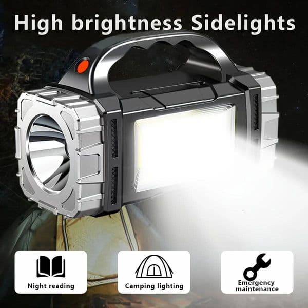 Portable Powerful USB Rechargeable Flashlight Solar LED With COB Work Light 4 Gear Charge Mobile Phone Camping Lamp ddmynov