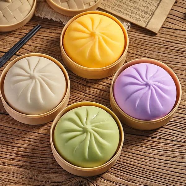Colorful Dumpling Squishes Stress Balls Fidget Sensory Toys Simulation Food Squishies Bun with Steamer Squeeze Dough Ball Gifts260601