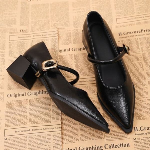 Womens BlackCoffee Pointed Toe Mary Jane Shoes Chunky Heel One-Strap Dress Pumps Classic Retro Office Ladies Footwear 260601