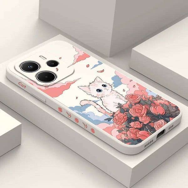 Rose Cute Cat Phone Case For Xiaomi Redmi Note 14 13 12 12S 11 11S 10 10S Pro Plus 15 15C 14C 4G 5G Silicone Cover
