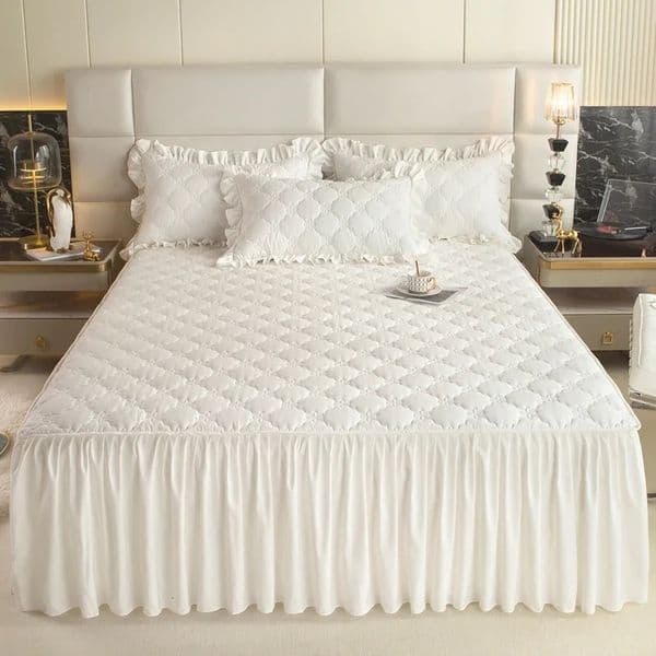 Thickened Bed Skirt Solid Color Bed Cover Quilted Mattress Protector Skin-friendly Bedspread No Pillowcase 260528