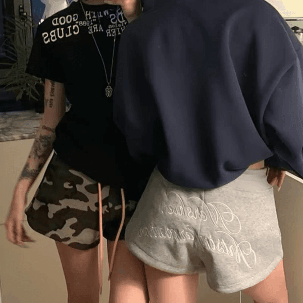 Women's Shorts Camouflage Letter Print Sweat Elastic Waist Drawstring Loose Fit Casual Streetwear Lounge