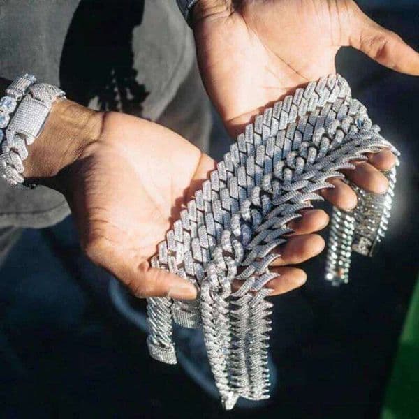 New Iced Out Bling 19mm Cuban Chain Necklace Two Tone Color Rectangle CZ Cubic Zirconia Miami Necklaces Men Hip Hop Jewelry 26L0602