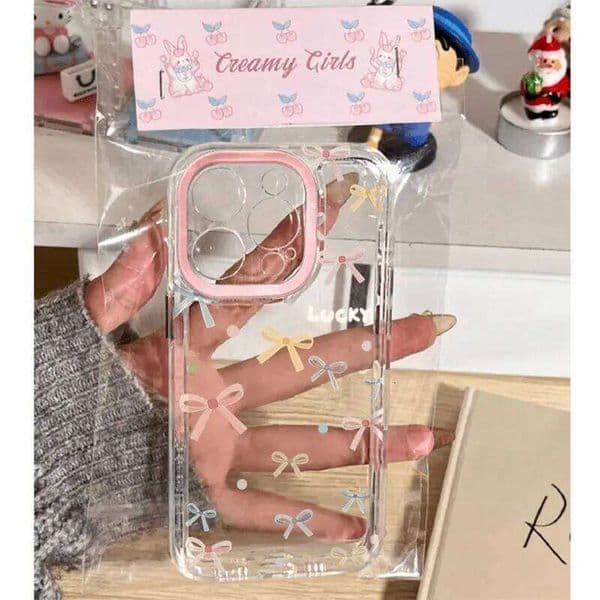 Lucky Lovely Bow Flower Case Compatible for IPhone 11 13 12 Pro X XR XS Max 8 15 14 7 Plus SE 2020 Transparent Cover