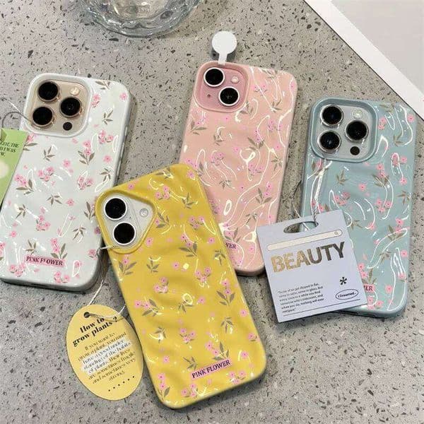 Fashion Romantic Flower Case Compatible for IPhone Plus 13 11 14 15 16 12 Pro Max Luxury Wave Ruffle Water Glossy Cover