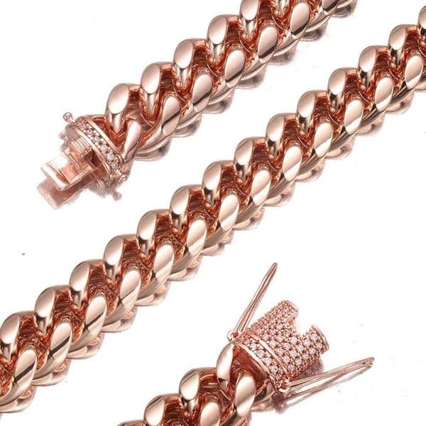 High Quality Width 10mm/14mm Stainless Steel Rose Gold Color Miami Cuban Chain Men Woman Curb Link Necklace Various Sizes 26L0602