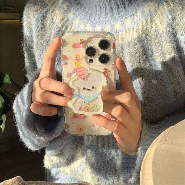 Korean Cute Puppy Magnetic Phone Case For iPhone 16 15 12 14 13 Pro Max Cover with Magsafe Stand Holder Kawaii Cases 15Pro