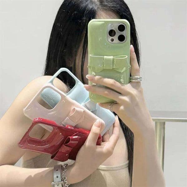 Candy Color Cute Bowknot Phone Case For iPhone 16 14 15 13 Pro Back Cover Korean Lovely Shockproof Cases 15Pro Max Funda