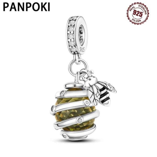 PANPOKI 925 Sterling Silver Honeycomb Bee Pendants Bracelet Charms Jewelry Party Beads DIY Trendy Gifts C260602